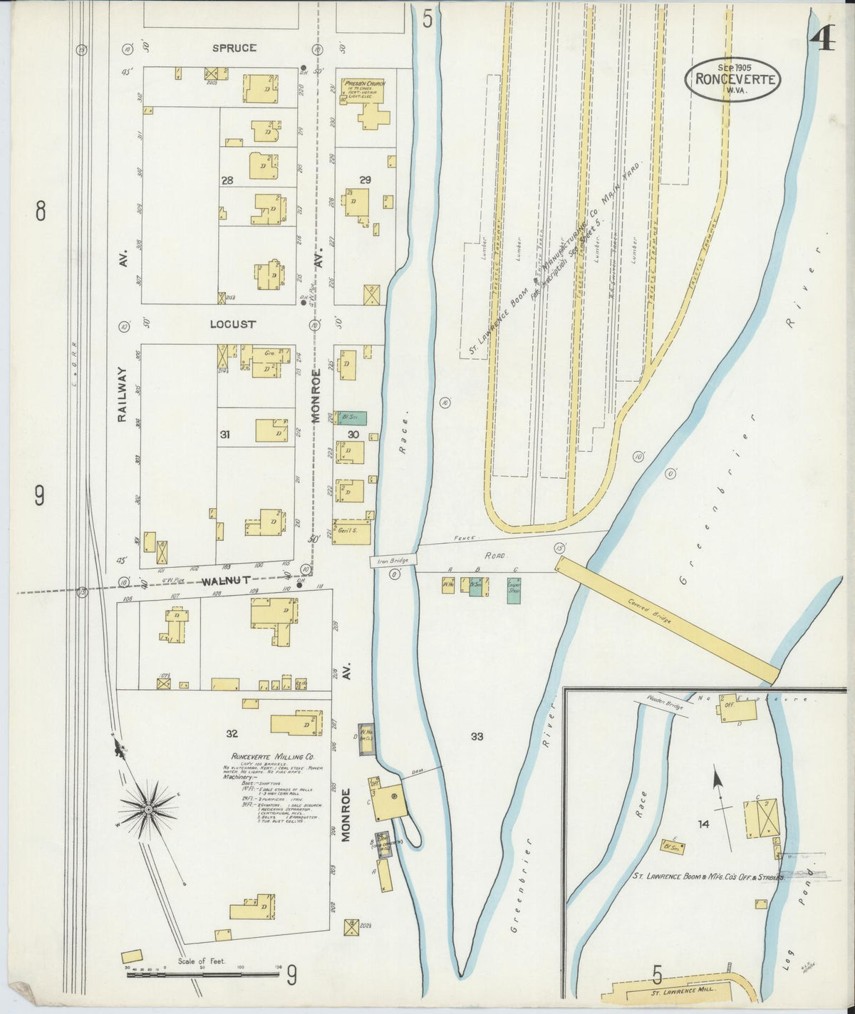 Sanborn Fire Insurance Map from Ronceverte, Greenbrier County, West Virginia (1905), Sheet #0004 - Complete Map Set gallery image, historic Sanborn map, vintage wall art, West Virginia West Virginia