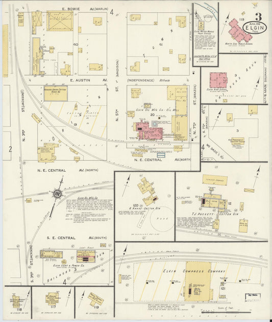 Sanborn Fire Insurance Map from Elgin, Bastrop County, Texas (1916), Sheet #0003 - Historic Sanborn Fire Insurance Map Print, vintage old map wall art, antique decor, genealogy gift, Texas Texas map
