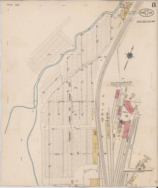 Sanborn Fire Insurance Map from Spirit Lake, Kootenai County, Idaho (1932), Sheet #0008 - Historic Sanborn Fire Insurance Map Print, vintage old map wall art, antique decor, genealogy gift, Idaho Idaho map