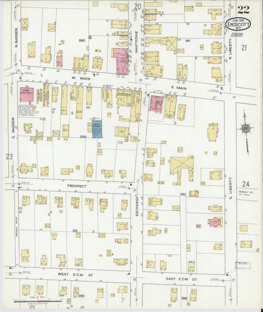 Sanborn Fire Insurance Map from Endicott, Broome County, New York (1918), Sheet #0022 - Historic Sanborn Fire Insurance Map Print, vintage old map wall art, antique decor, genealogy gift, New York New York map