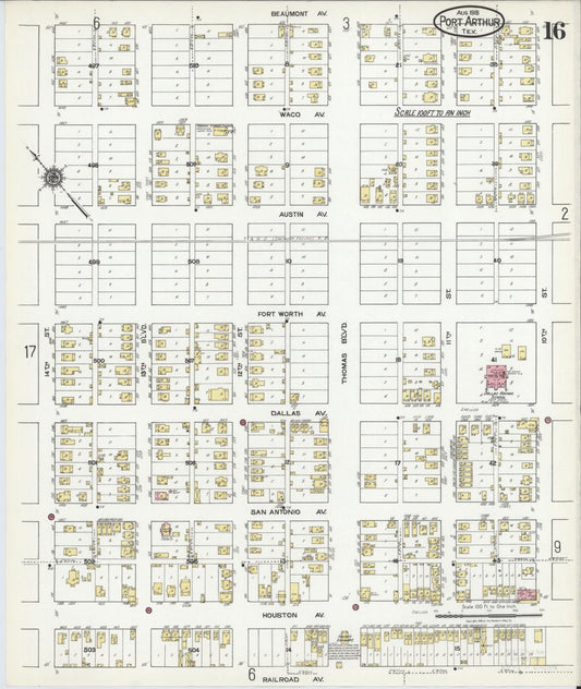 Sanborn Fire Insurance Map from Port Arthur, Jefferson County, Texas (1918), Sheet #0016 - Historic Sanborn Fire Insurance Map Print, vintage old map wall art, antique decor, genealogy gift, Texas Texas map