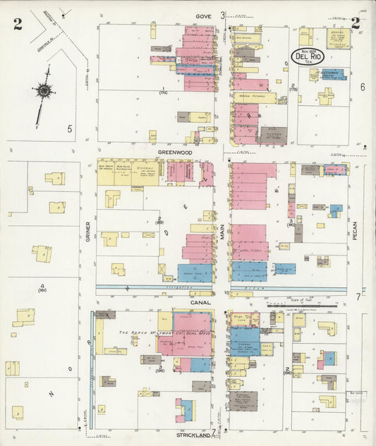 Sanborn Fire Insurance Map from Del Rio, Val Verde County, Texas (1924), Sheet #0002 - Historic Sanborn Fire Insurance Map Print, vintage old map wall art, antique decor, genealogy gift, Texas Texas map