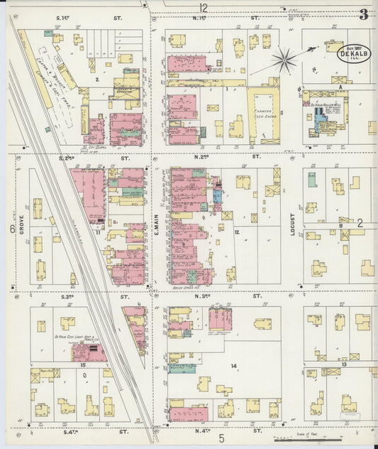 Sanborn Fire Insurance Map from De Kalb, De Kalb County, Illinois (1897), Sheet #0003 - Historic Sanborn Fire Insurance Map Print, vintage old map wall art, antique decor, genealogy gift, Illinois Illinois map