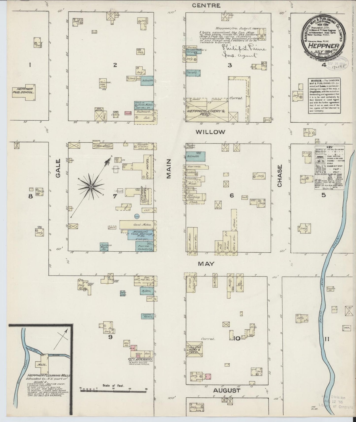 Sanborn Fire Insurance Map from Heppner, Morrow County, Oregon (1884), Sheet #0001 - Historic Sanborn Fire Insurance Map Print, vintage old map wall art, antique decor, genealogy gift, Oregon Oregon map