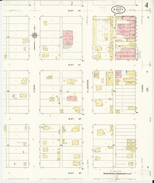 Sanborn Fire Insurance Map from Pratt, Pratt County, Kansas (1911), Sheet #0004 - Historic Sanborn Fire Insurance Map Print, vintage old map wall art, antique decor, genealogy gift, Kansas Kansas map