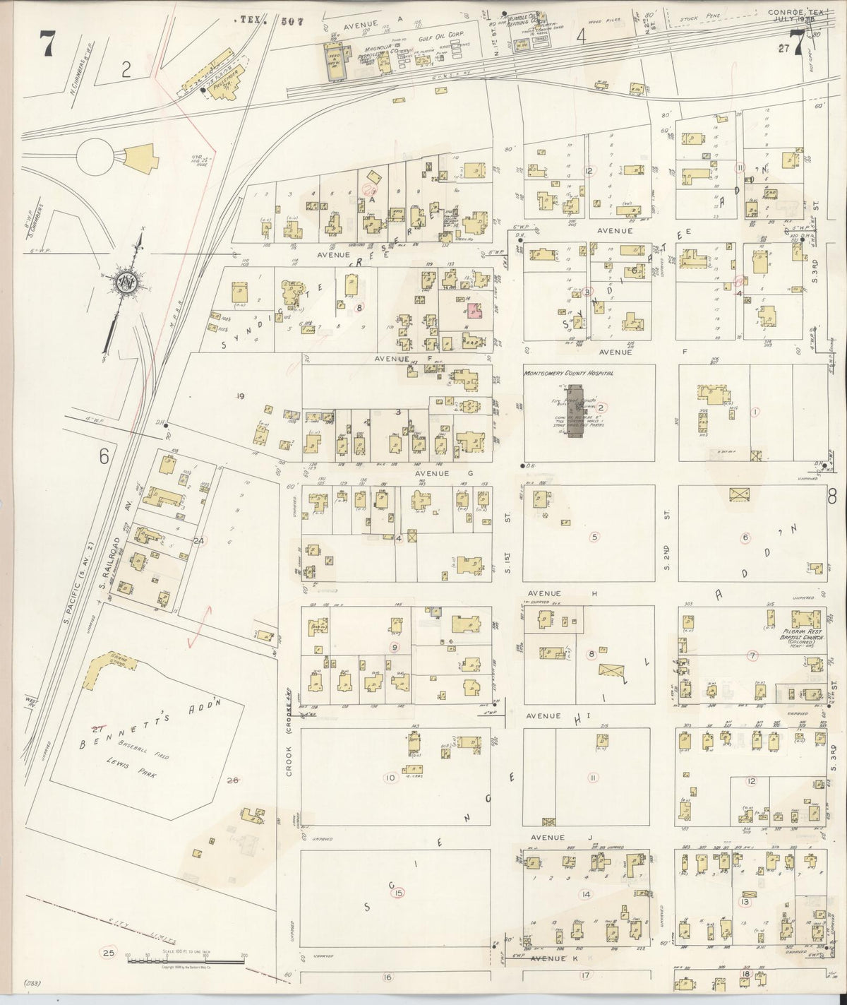 Sanborn Fire Insurance Map from Conroe, Montgomery County, Texas (1943), Sheet #0007 - Complete Map Set gallery image, historic Sanborn map, vintage wall art, Texas Texas