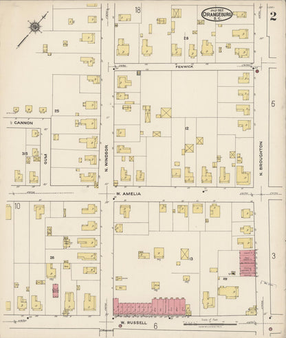 Sanborn Fire Insurance Map from Orangeburg, Orangeburg County, South Carolina (1922), Sheet #0002 - Complete Map Set gallery image, historic Sanborn map, vintage wall art, South Carolina South Carolina