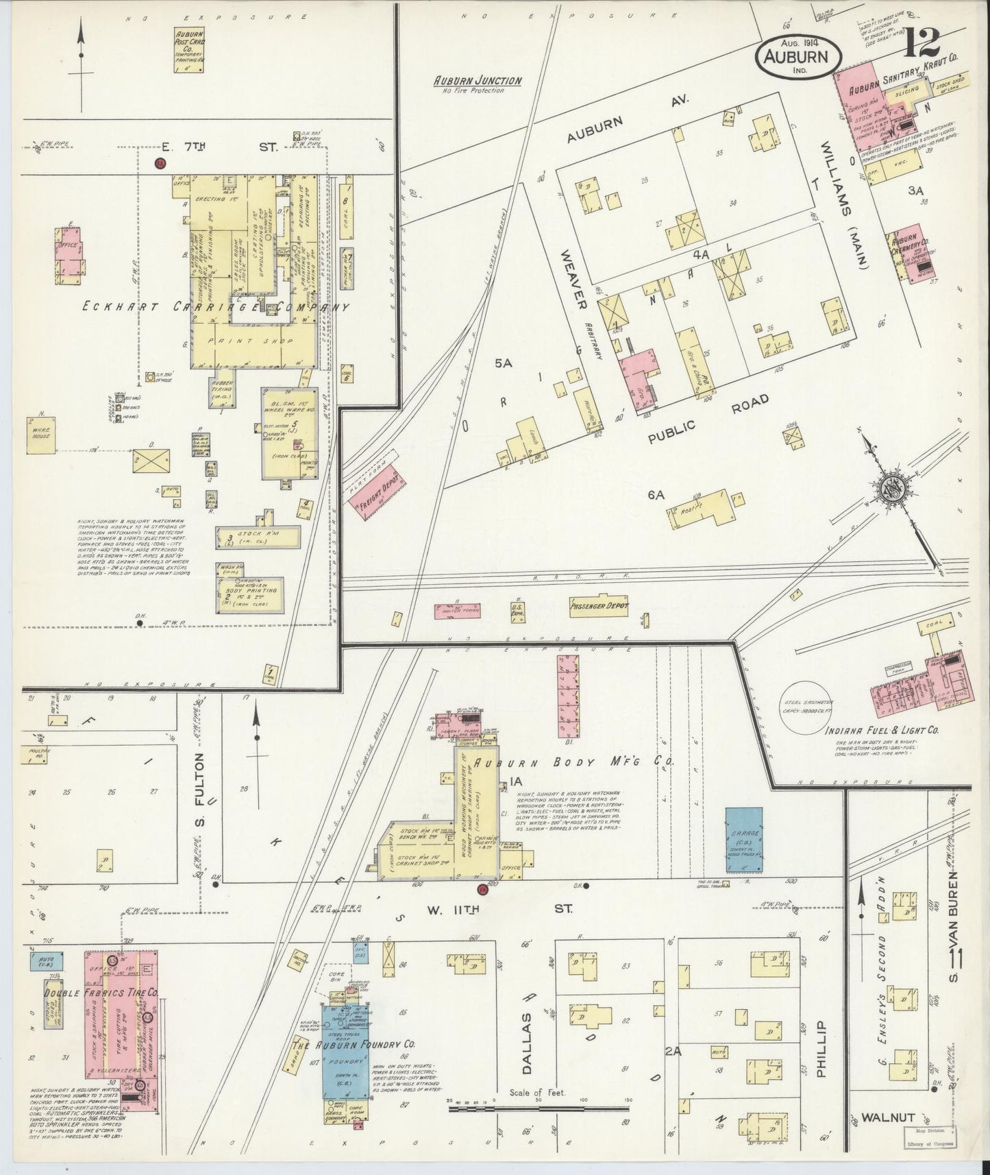 Sanborn Fire Insurance Map from Auburn, De Kalb County, Indiana (1914), Sheet #0012 - Historic Sanborn Fire Insurance Map Print, vintage old map wall art, antique decor, genealogy gift, Indiana Indiana map