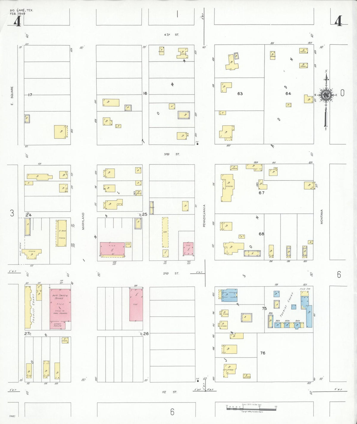 Sanborn Fire Insurance Map from Big Lake, Reagan County, Texas (1949), Sheet #0004 - Historic Sanborn Fire Insurance Map Print, vintage old map wall art, antique decor, genealogy gift, Texas Texas map
