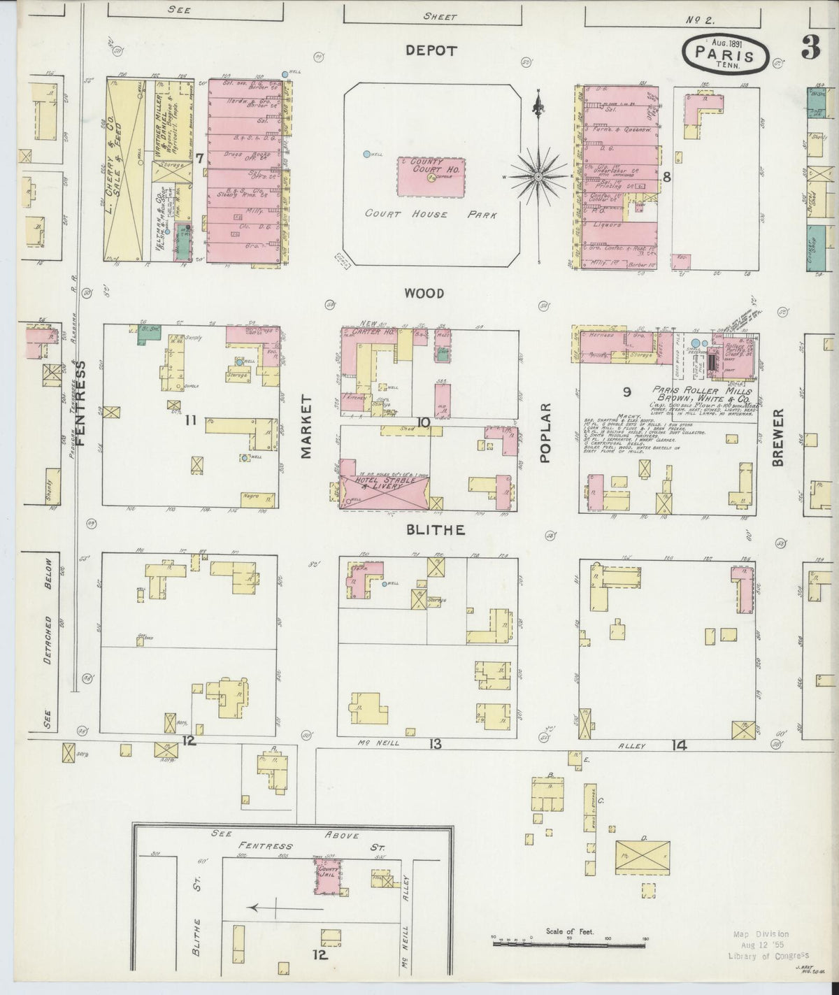 Sanborn Fire Insurance Map from Paris, Henry County, Tennessee (1891), Sheet #0003 - Complete Map Set gallery image, historic Sanborn map, vintage wall art, Tennessee Tennessee