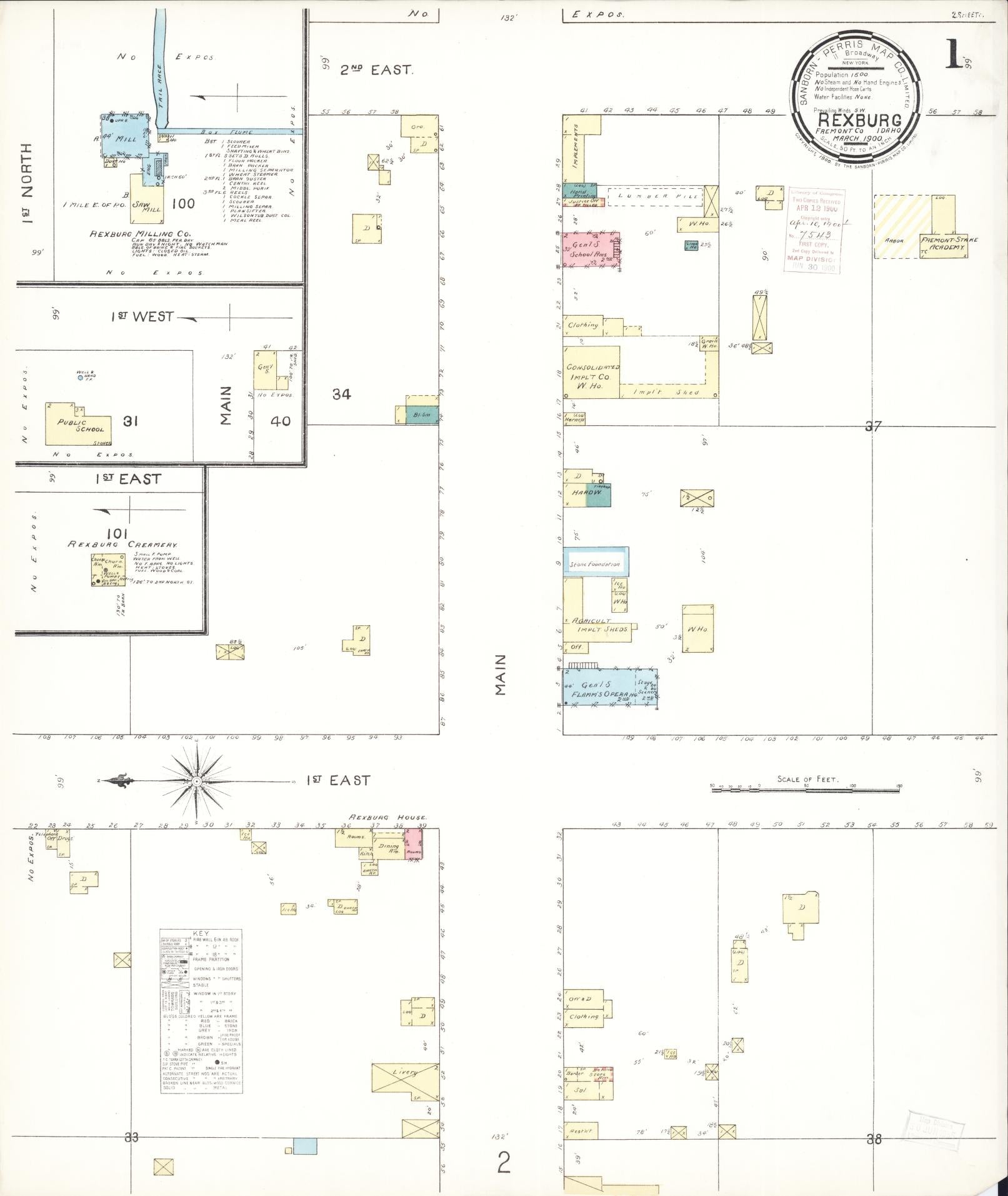 Sanborn Fire Insurance Map from Rexburg, Madison County, Idaho (1900), Sheet #0001 - Historic Sanborn Fire Insurance Map Print, vintage old map wall art, antique decor, genealogy gift, Idaho Idaho map