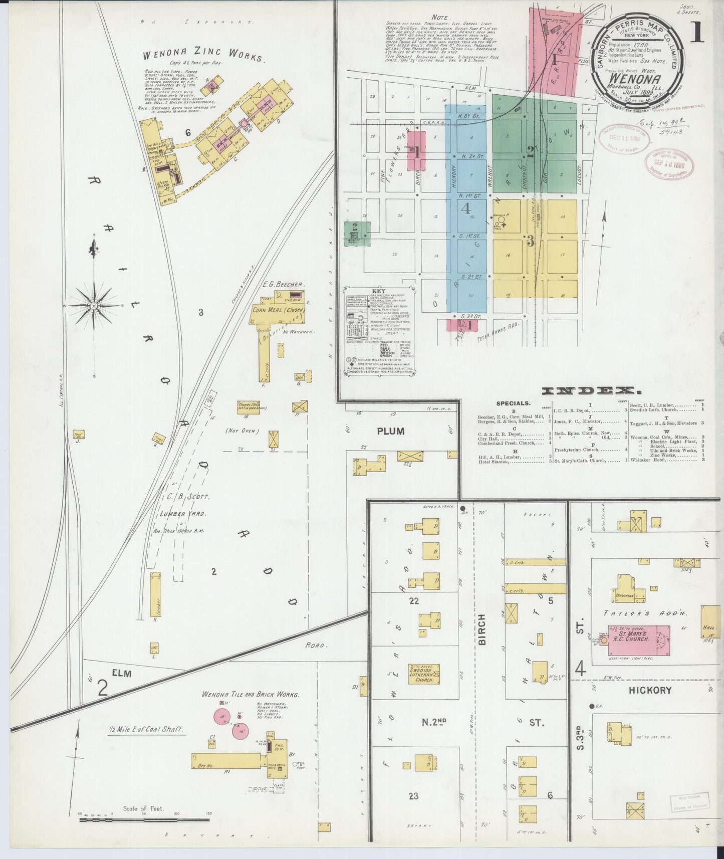 Sanborn Fire Insurance Map from Wenona, Marshall County, Illinois (1899), Sheet #0001 - Complete Map Set gallery image, historic Sanborn map, vintage wall art, Illinois Illinois