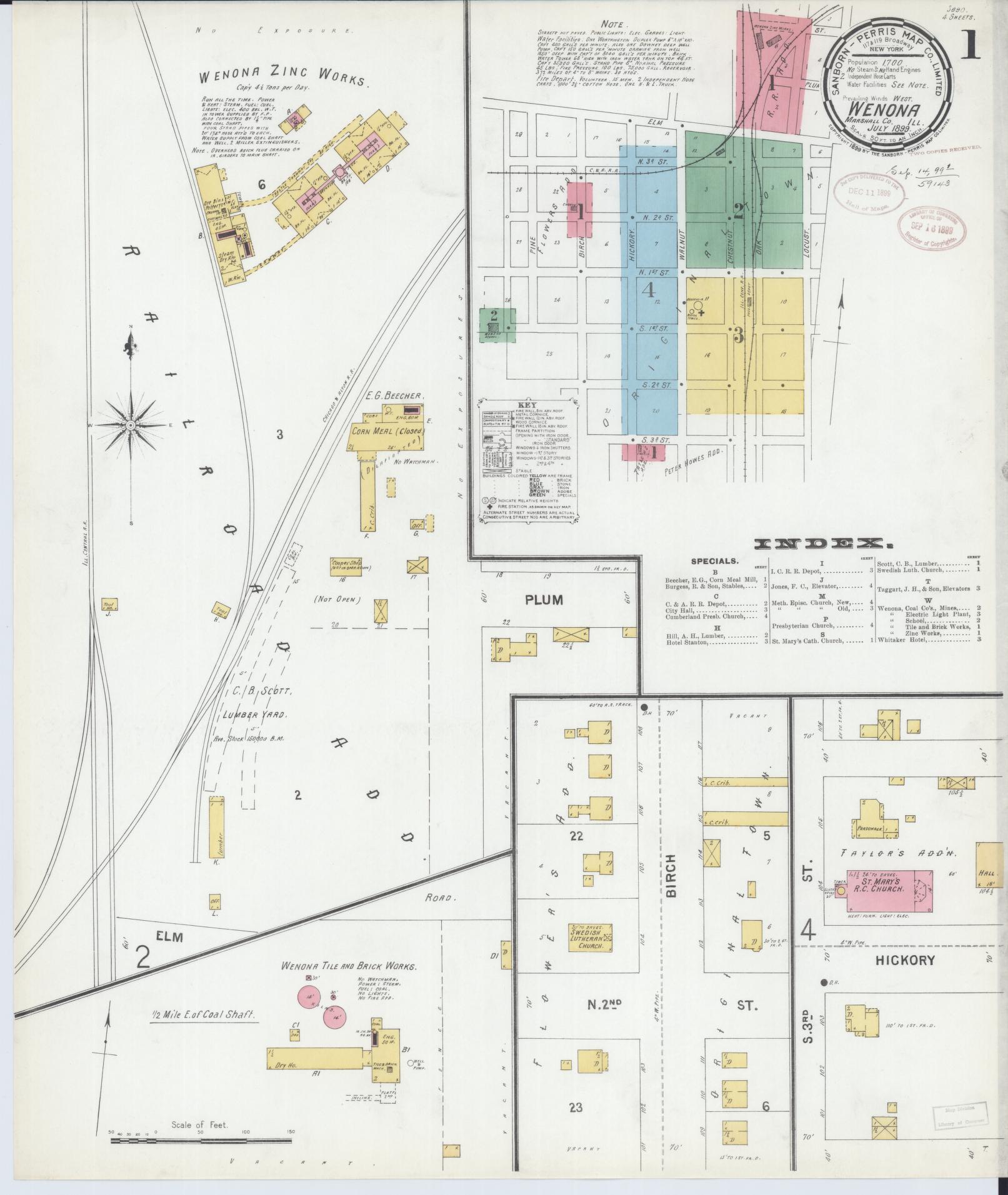 Sanborn Fire Insurance Map from Wenona, Marshall County, Illinois (1899), Sheet #0001 - Complete Map Set gallery image, historic Sanborn map, vintage wall art, Illinois Illinois