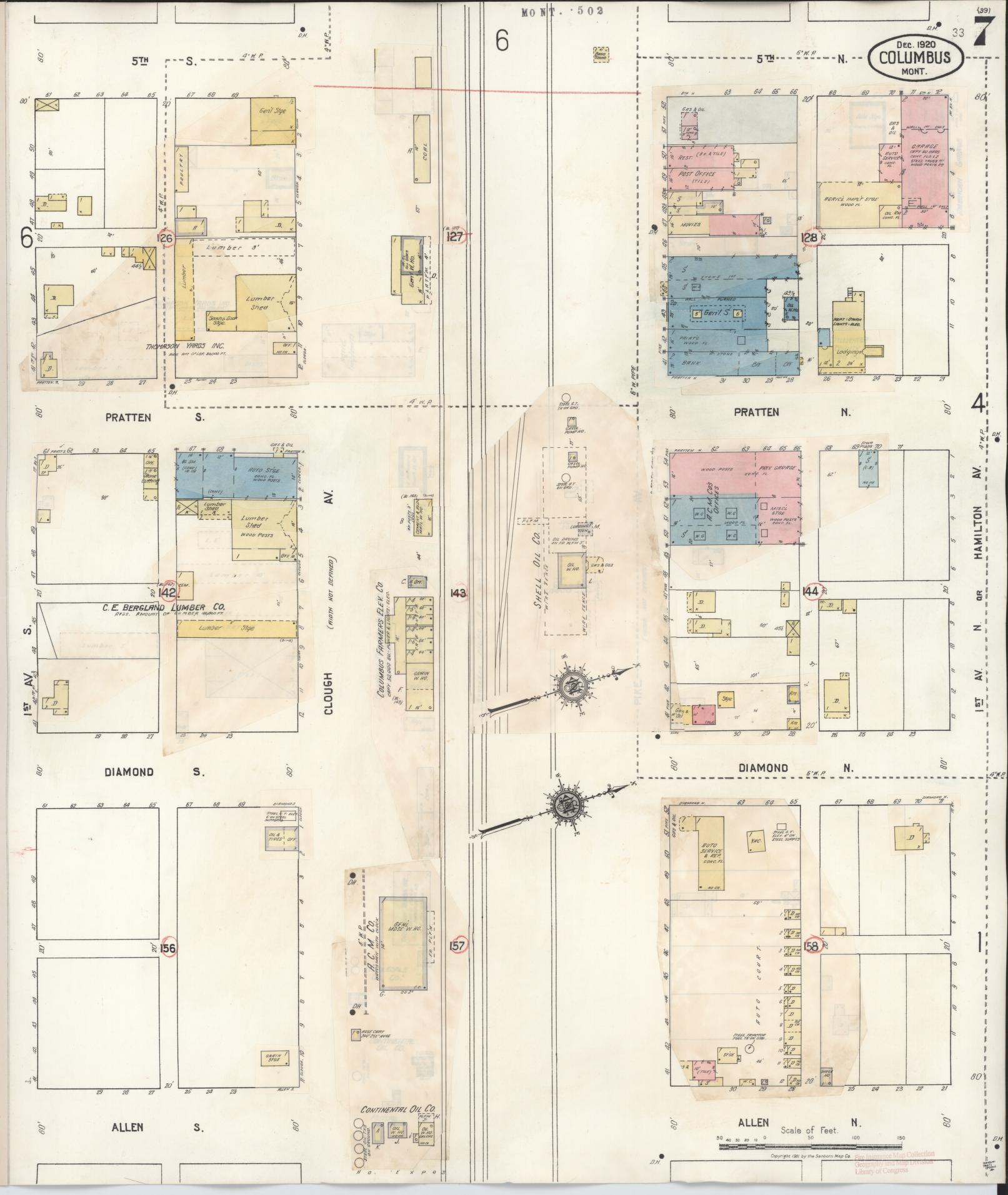 Sanborn Fire Insurance Map from Columbus, Stillwater County, Montana (1942), Sheet #0007 - Historic Sanborn Fire Insurance Map Print, vintage old map wall art, antique decor, genealogy gift, Montana Montana map