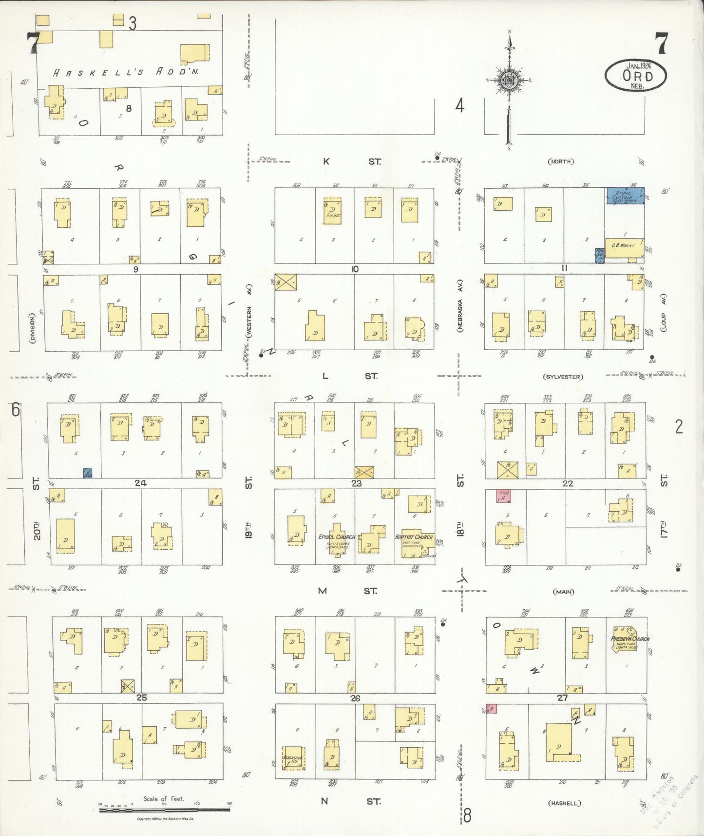 Sanborn Fire Insurance Map from Ord, Valley County, Nebraska (1924), Sheet #0007 - Complete Map Set gallery image, historic Sanborn map, vintage wall art, Nebraska Nebraska