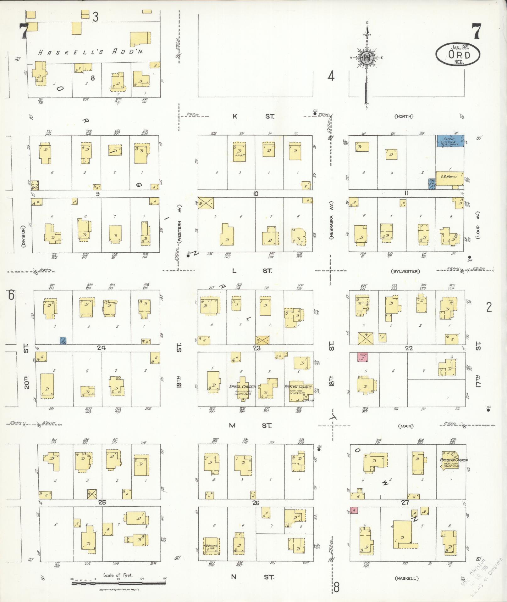 Sanborn Fire Insurance Map from Ord, Valley County, Nebraska (1924), Sheet #0007 - Complete Map Set gallery image, historic Sanborn map, vintage wall art, Nebraska Nebraska