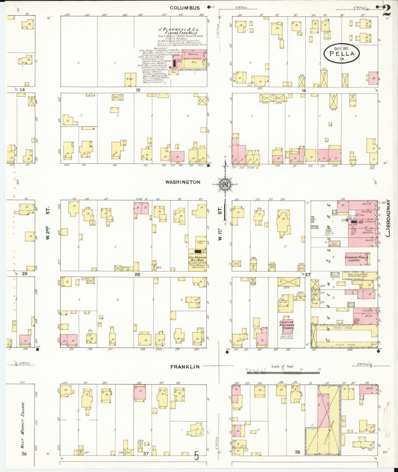 Sanborn Fire Insurance Map from Pella, Marion County, Iowa (1911), Sheet #0002 - Historic Sanborn Fire Insurance Map Print
