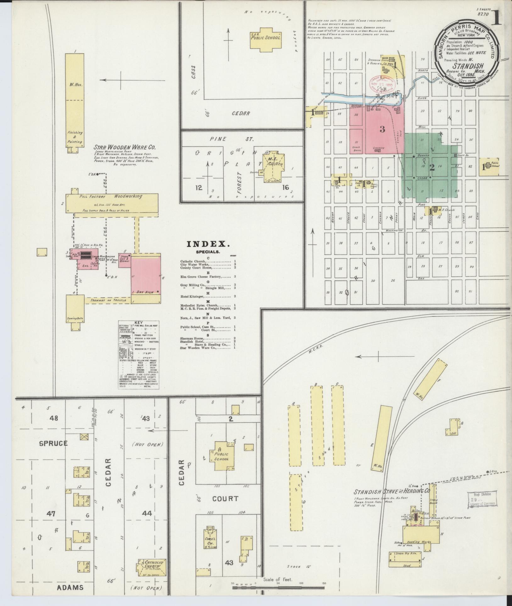 Sanborn Fire Insurance Map from Standish, Arenac County, Michigan (1895), Sheet #0001 - Complete Map Set gallery image, historic Sanborn map, vintage wall art, Michigan Michigan