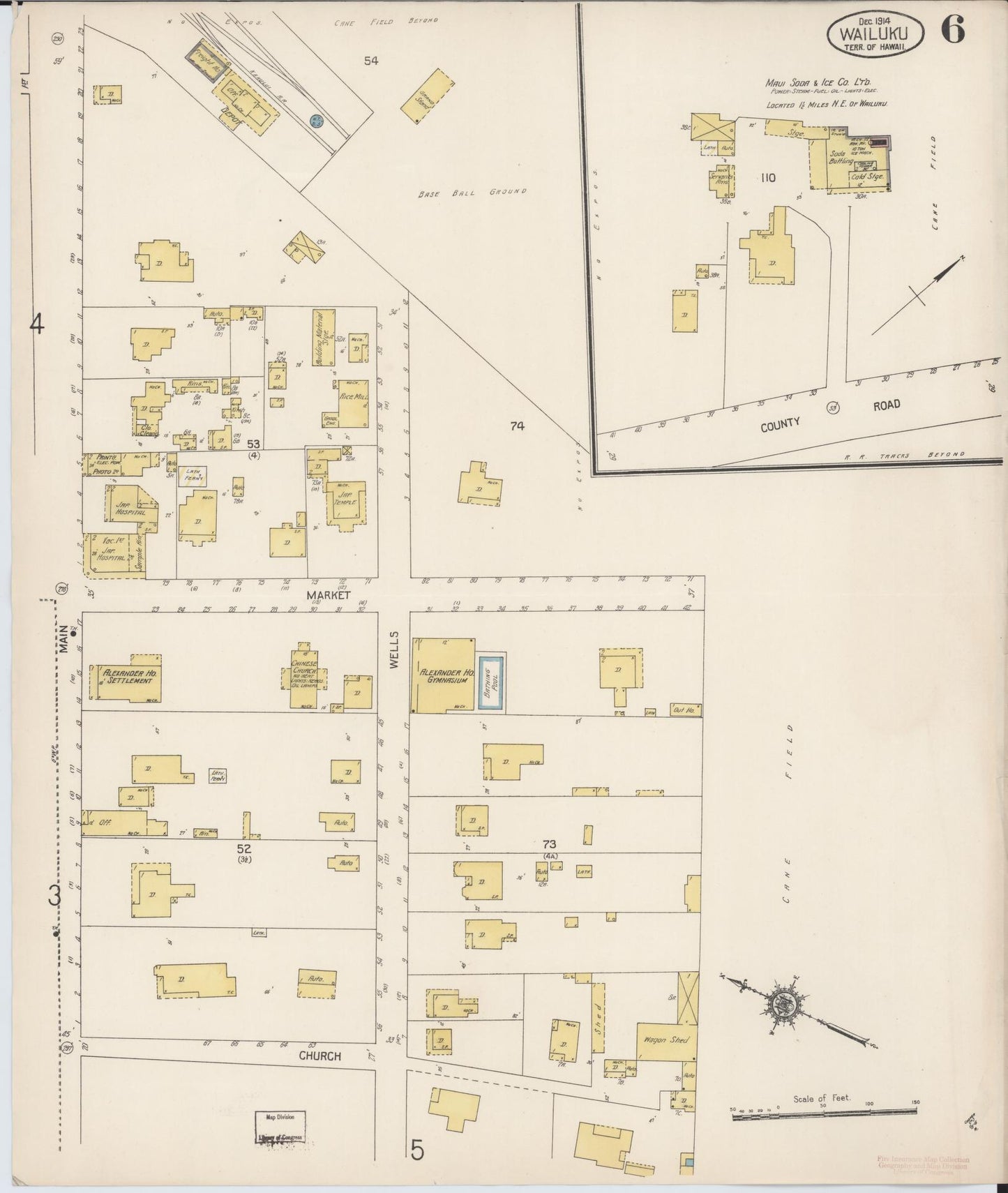 Sanborn Fire Insurance Map from Wailuku, Maui County, Hawaii (1914), Sheet #0006 - Historic Sanborn Fire Insurance Map Print, vintage old map wall art, antique decor, genealogy gift, Hawaii Hawaii map
