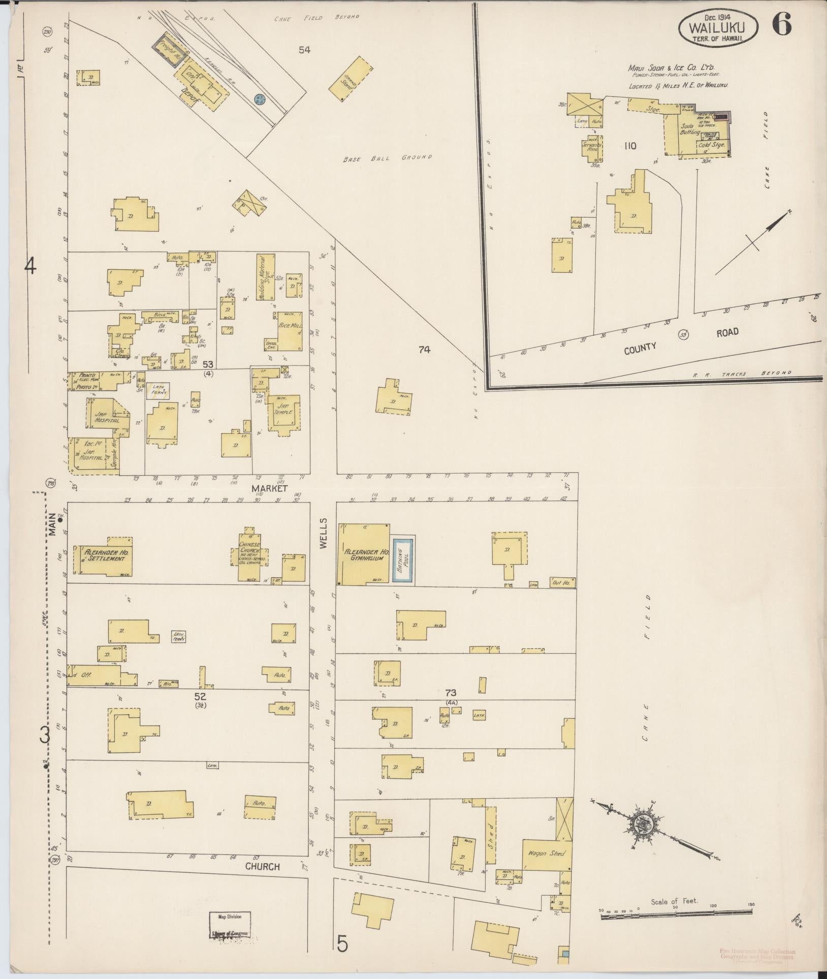 Sanborn Fire Insurance Map from Wailuku, Maui County, Hawaii (1914), Sheet #0006 - Historic Sanborn Fire Insurance Map Print, vintage old map wall art, antique decor, genealogy gift, Hawaii Hawaii map