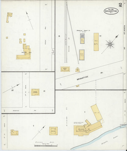 Sanborn Fire Insurance Map from Brigantine, Atlantic County, New Jersey (1906), Sheet #0002 - Historic Sanborn Fire Insurance Map Print, vintage old map wall art, antique decor, genealogy gift, New Jersey New Jersey map