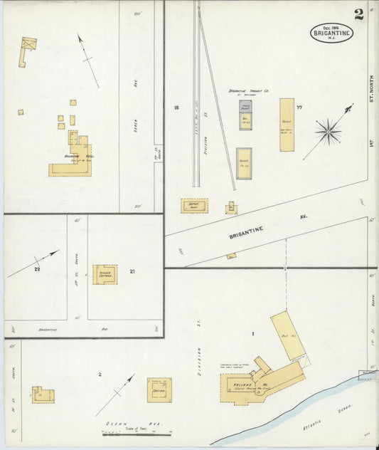 Sanborn Fire Insurance Map from Brigantine, Atlantic County, New Jersey (1906), Sheet #0002 - Historic Sanborn Fire Insurance Map Print, vintage old map wall art, antique decor, genealogy gift, New Jersey New Jersey map