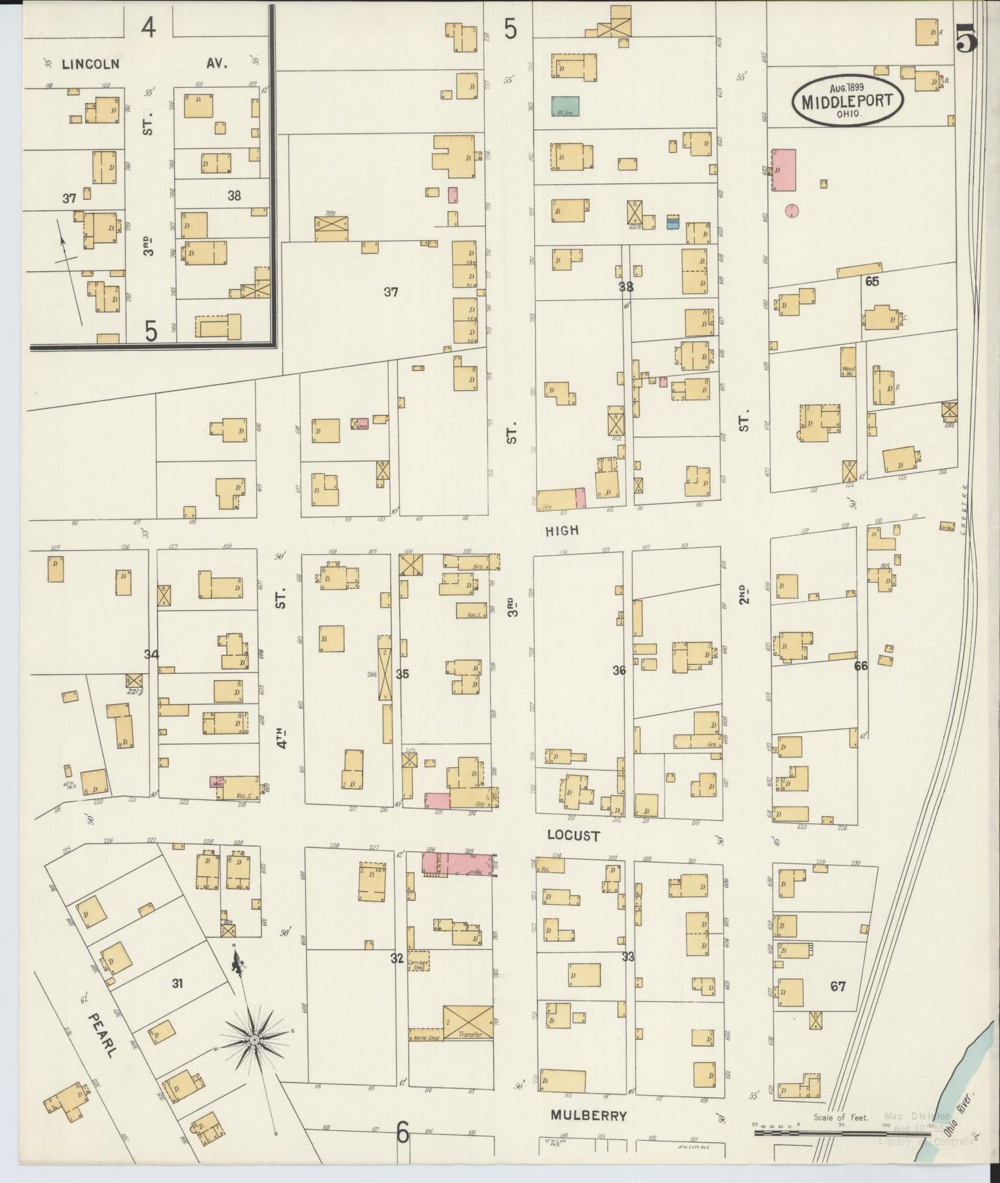 Sanborn Fire Insurance Map from Middleport, Meigs County, Ohio (1899), Sheet #0005 - Historic Sanborn Fire Insurance Map Print, vintage old map wall art, antique decor, genealogy gift, Ohio Ohio map
