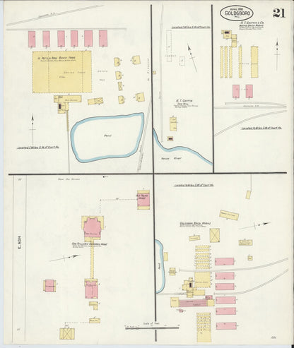 Sanborn Fire Insurance Map from Goldsboro, Wayne County, North Carolina (1908), Sheet #0021 - Complete Map Set gallery image, historic Sanborn map, vintage wall art, North Carolina North Carolina