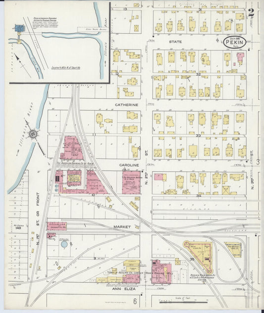 Sanborn Fire Insurance Map from Pekin, Tazewell County, Illinois (1916), Sheet #0002 - Historic Sanborn Fire Insurance Map Print, vintage old map wall art, antique decor, genealogy gift, Illinois Illinois map