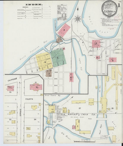 Sanborn Fire Insurance Map from Elk Rapids, Antrim County, Michigan (1895), Sheet #0001 - Complete Map Set gallery image, historic Sanborn map, vintage wall art, Michigan Michigan