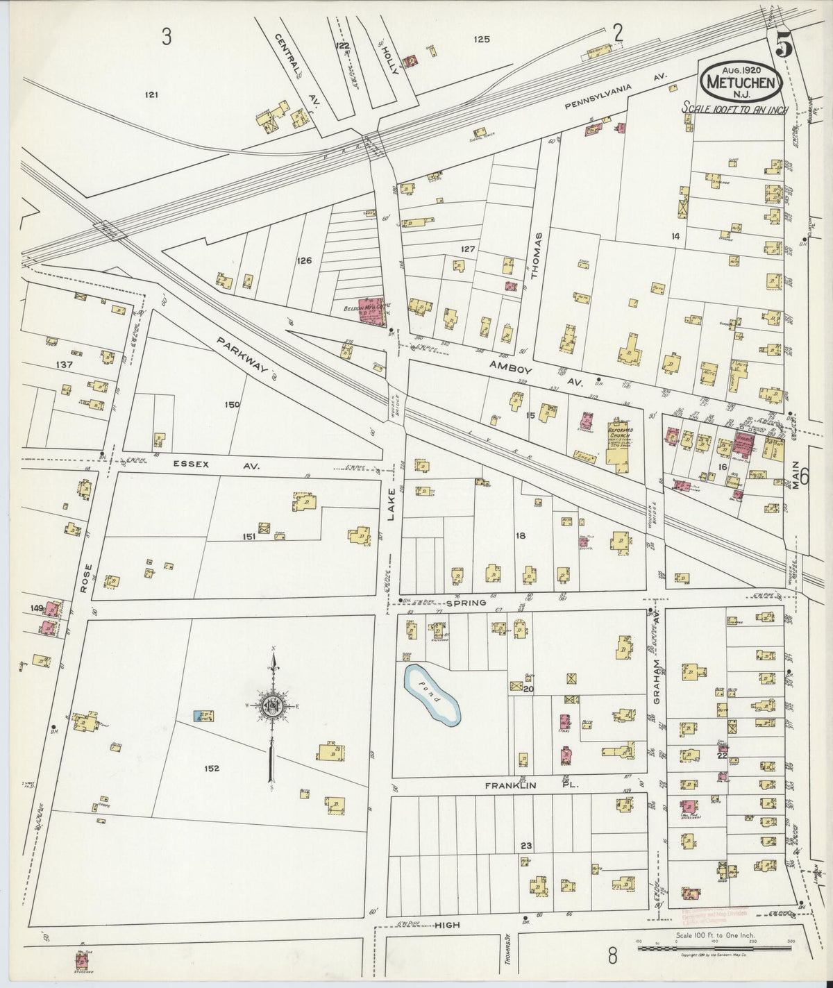 Sanborn Fire Insurance Map from Metuchen, Middlesex County, New Jersey (1920), Sheet #0005 - Complete Map Set gallery image, historic Sanborn map, vintage wall art, New Jersey New Jersey