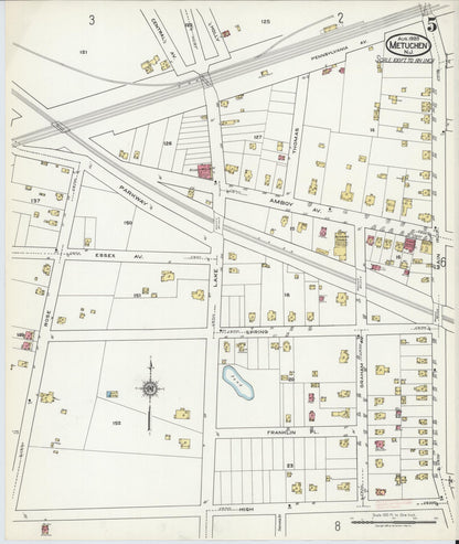 Sanborn Fire Insurance Map from Metuchen, Middlesex County, New Jersey (1920), Sheet #0005 - Complete Map Set gallery image, historic Sanborn map, vintage wall art, New Jersey New Jersey
