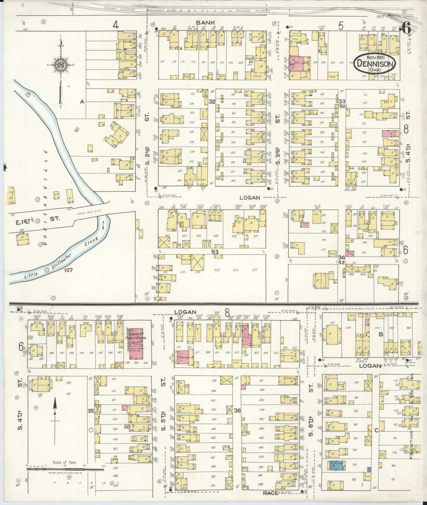 Sanborn Fire Insurance Map from Dennison, Tuscarawas County, Ohio (1921), Sheet #0006 - Historic Sanborn Fire Insurance Map Print, vintage old map wall art, antique decor, genealogy gift, Ohio Ohio map