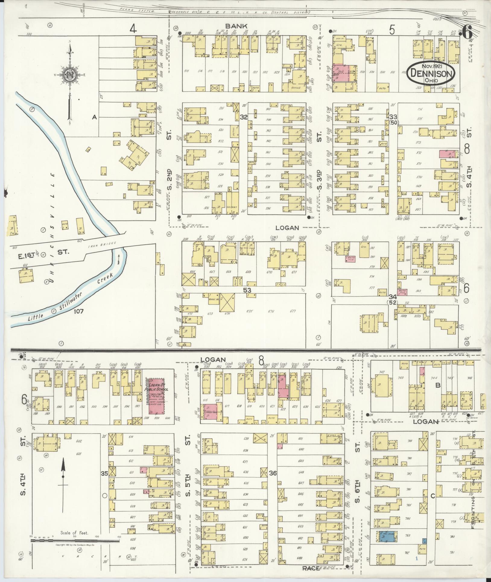 Sanborn Fire Insurance Map from Dennison, Tuscarawas County, Ohio (1921), Sheet #0006 - Historic Sanborn Fire Insurance Map Print, vintage old map wall art, antique decor, genealogy gift, Ohio Ohio map