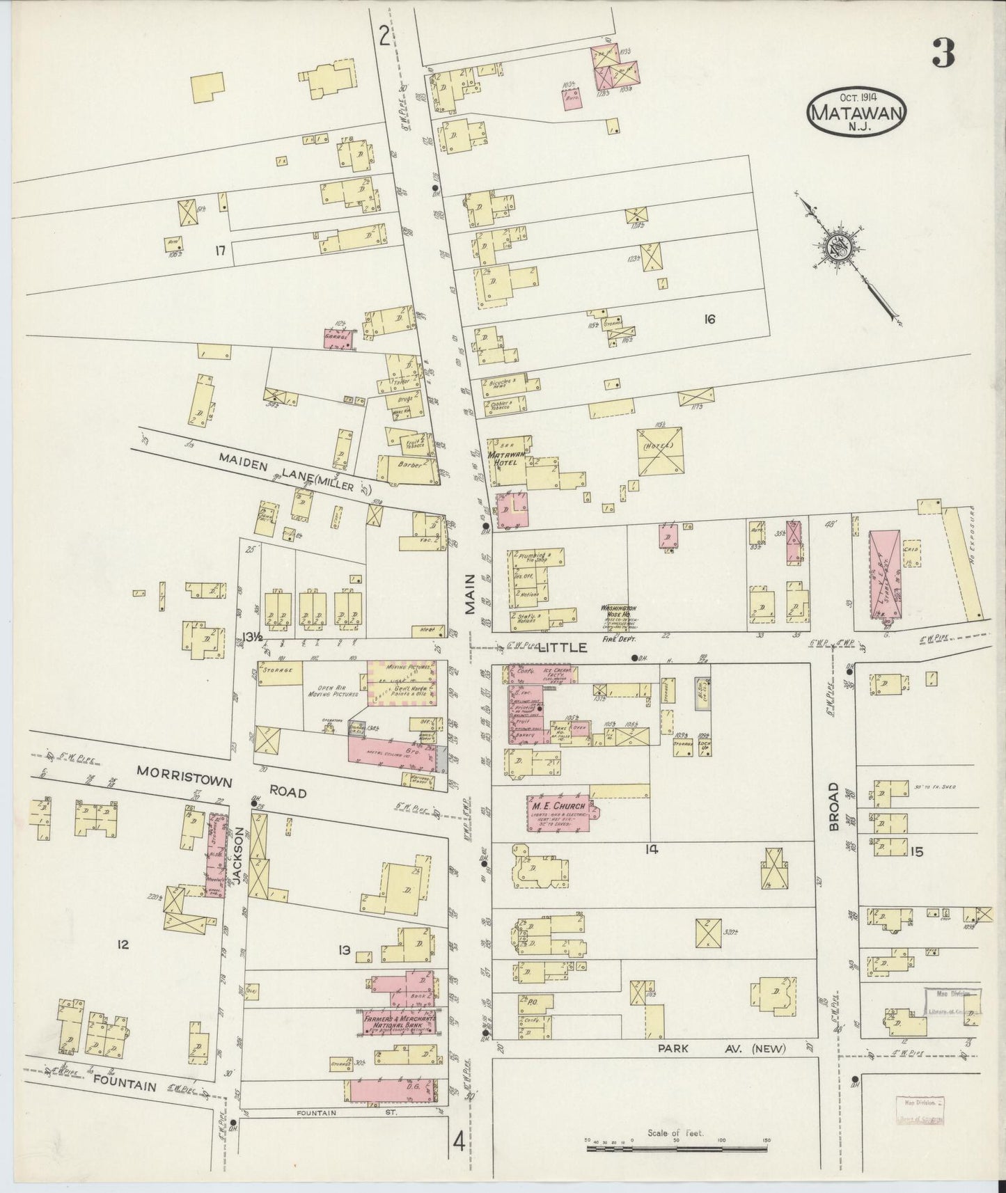 Sanborn Fire Insurance Map from Matawan, Monmouth County, New Jersey (1914), Sheet #0003 - Complete Map Set gallery image, historic Sanborn map, vintage wall art, New Jersey New Jersey
