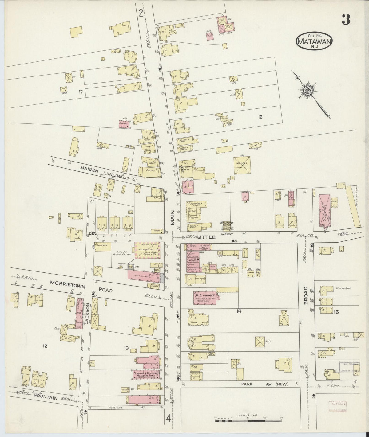 Sanborn Fire Insurance Map from Matawan, Monmouth County, New Jersey (1914), Sheet #0003 - Complete Map Set gallery image, historic Sanborn map, vintage wall art, New Jersey New Jersey
