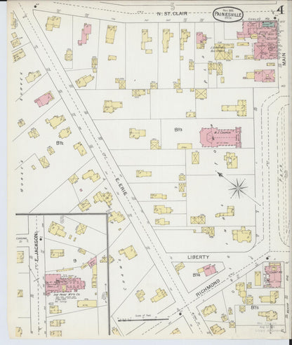 Sanborn Fire Insurance Map from Painesville, Lake County, Ohio (1892), Sheet #0004 - Historic Sanborn Fire Insurance Map Print, vintage old map wall art, antique decor, genealogy gift, Ohio Ohio map