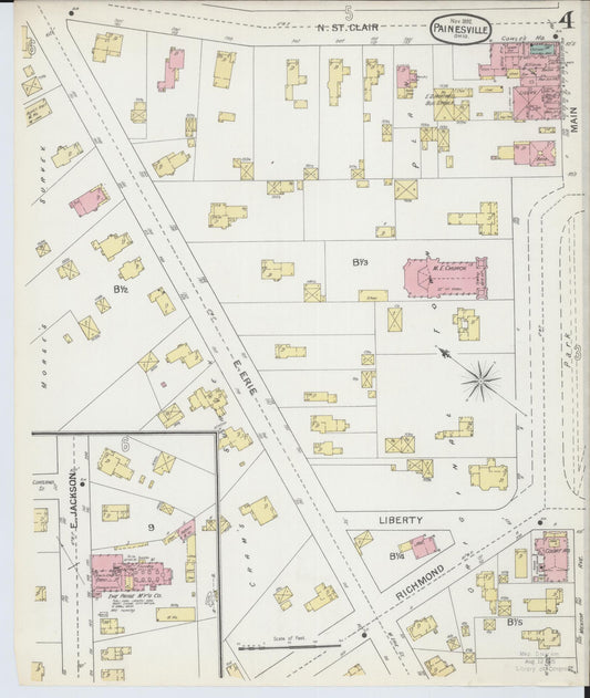 Sanborn Fire Insurance Map from Painesville, Lake County, Ohio (1892), Sheet #0004 - Historic Sanborn Fire Insurance Map Print, vintage old map wall art, antique decor, genealogy gift, Ohio Ohio map