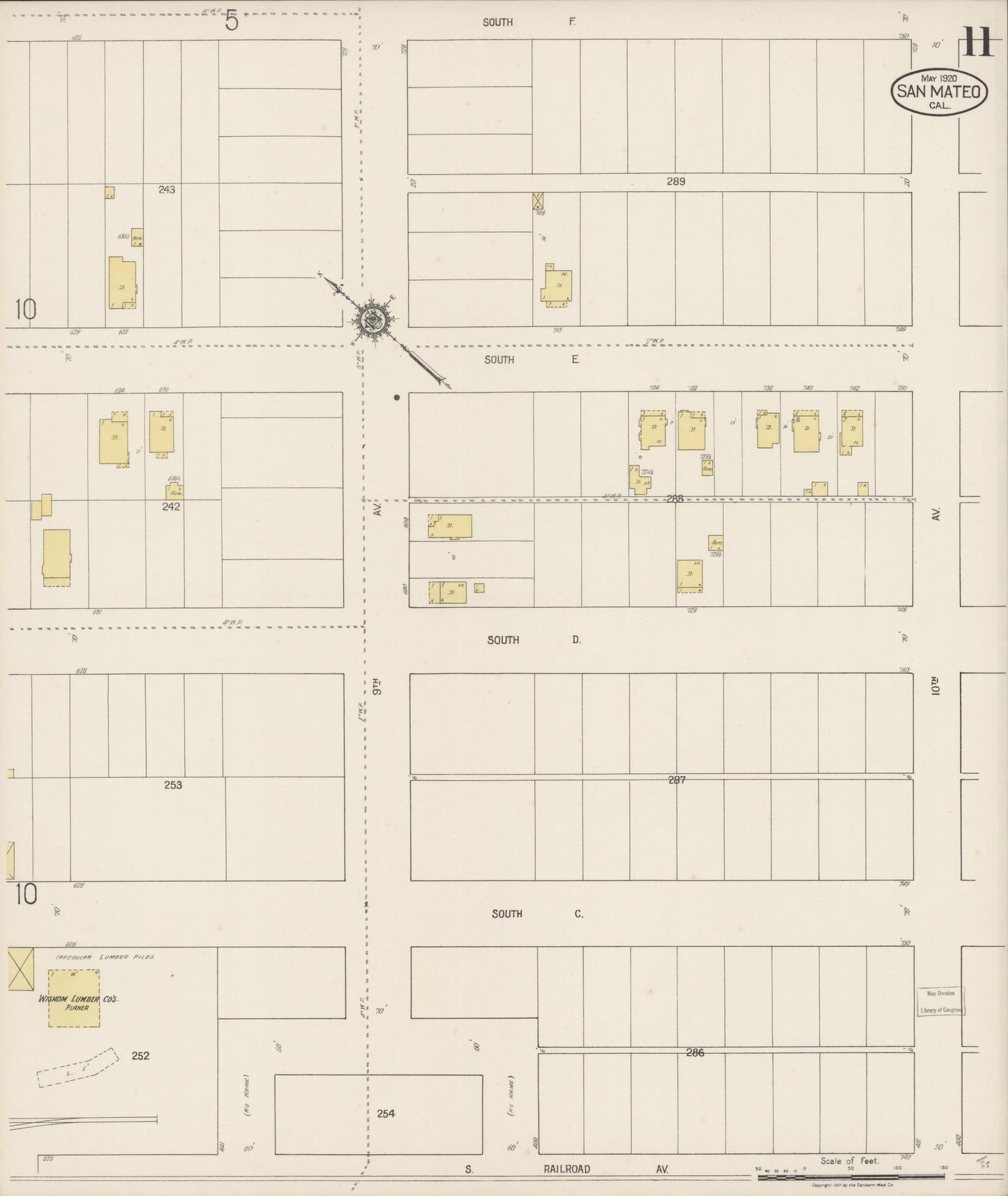 Sanborn Fire Insurance Map from San Mateo, San Mateo County, California (1920), Sheet #0011 - Complete Map Set gallery image, historic Sanborn map, vintage wall art, California California