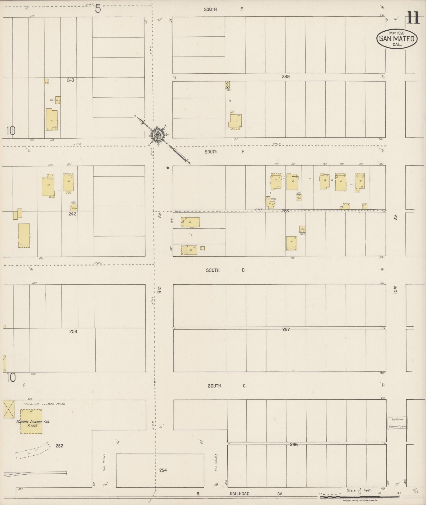 Sanborn Fire Insurance Map from San Mateo, San Mateo County, California (1920), Sheet #0011 - Complete Map Set gallery image, historic Sanborn map, vintage wall art, California California