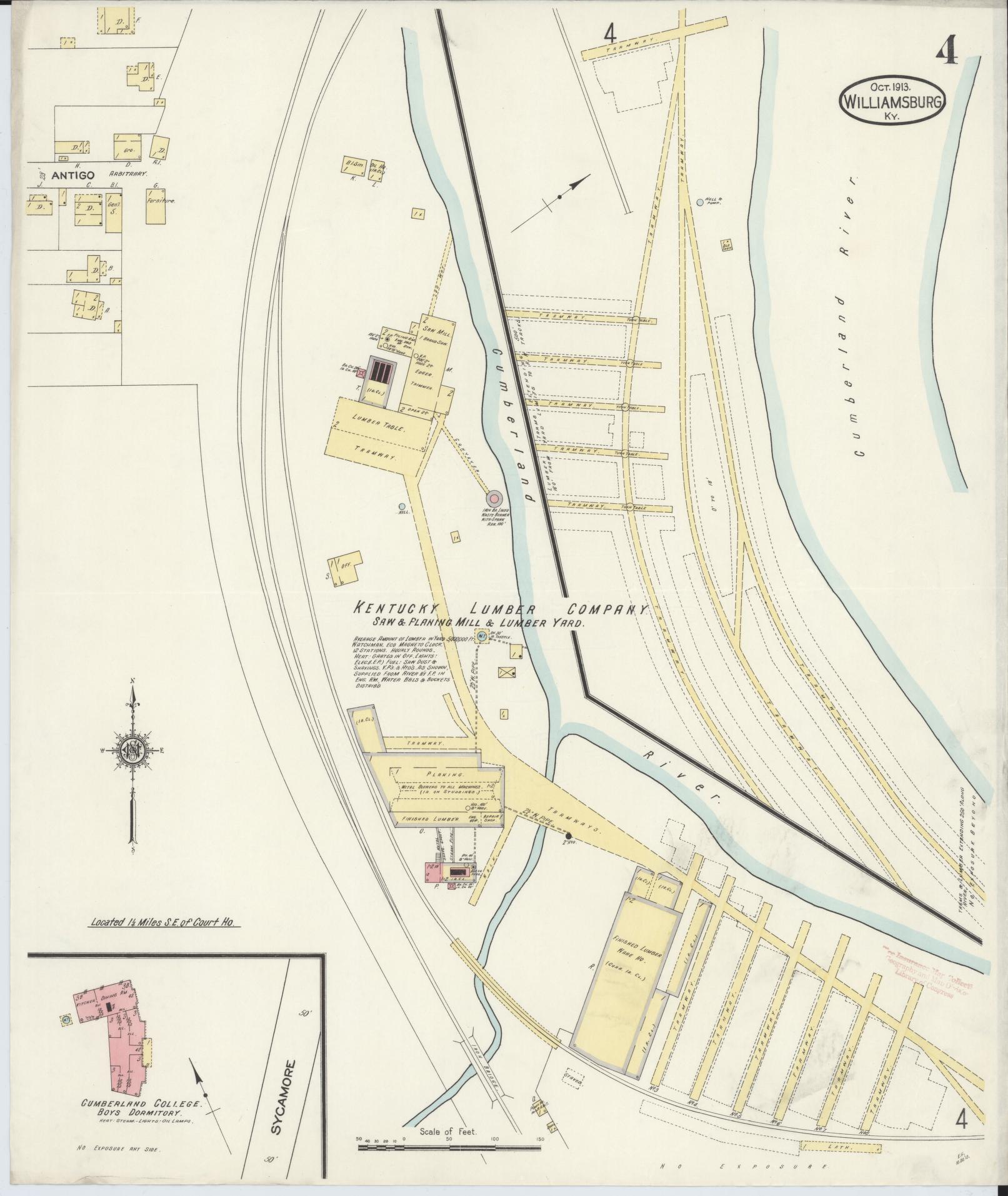 Sanborn Fire Insurance Map from Williamsburg, Whitley County, Kentucky (1913), Sheet #0004 - Complete Map Set gallery image, historic Sanborn map, vintage wall art, Kentucky Kentucky