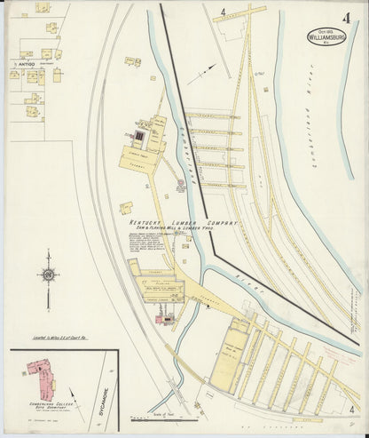 Sanborn Fire Insurance Map from Williamsburg, Whitley County, Kentucky (1913), Sheet #0004 - Complete Map Set gallery image, historic Sanborn map, vintage wall art, Kentucky Kentucky