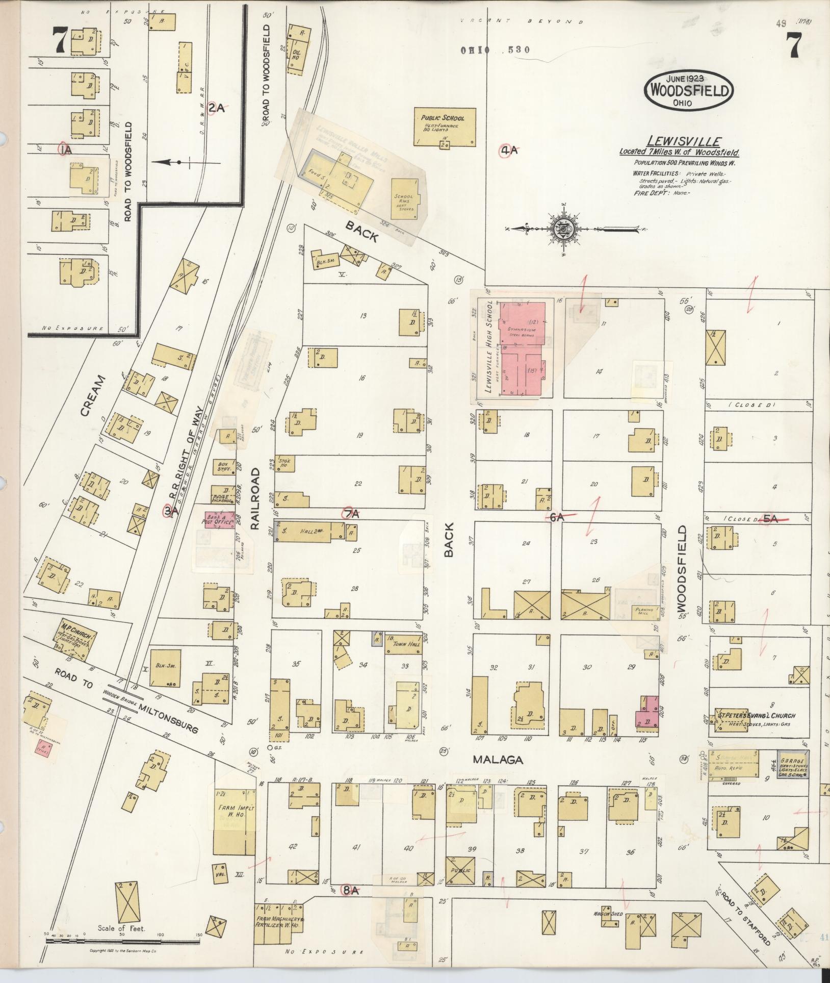 Sanborn Fire Insurance Map from Woodsfield, Monroe County, Ohio (1949), Sheet #0007 - Historic Sanborn Fire Insurance Map Print, vintage old map wall art, antique decor, genealogy gift, Ohio Ohio map
