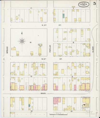 Sanborn Fire Insurance Map from Tower, Saint Louis County, Minnesota (1892), Sheet #0005 - Historic Sanborn Fire Insurance Map Print, vintage old map wall art, antique decor, genealogy gift, Minnesota Minnesota map