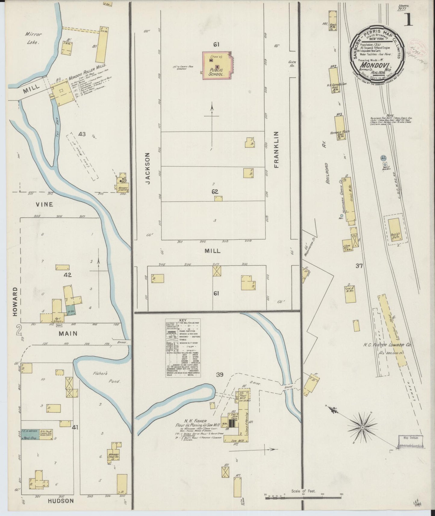 Sanborn Fire Insurance Map from Mondovi, Buffalo County, Wisconsin (1894), Sheet #0001 - Complete Map Set gallery image, historic Sanborn map, vintage wall art, Wisconsin Wisconsin