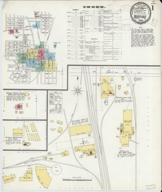 Sanborn Fire Insurance Map from Bedford, Lawrence County, Indiana (1898), Sheet #0001 - Historic Sanborn Fire Insurance Map Print, vintage old map wall art, antique decor, genealogy gift, Indiana Indiana map