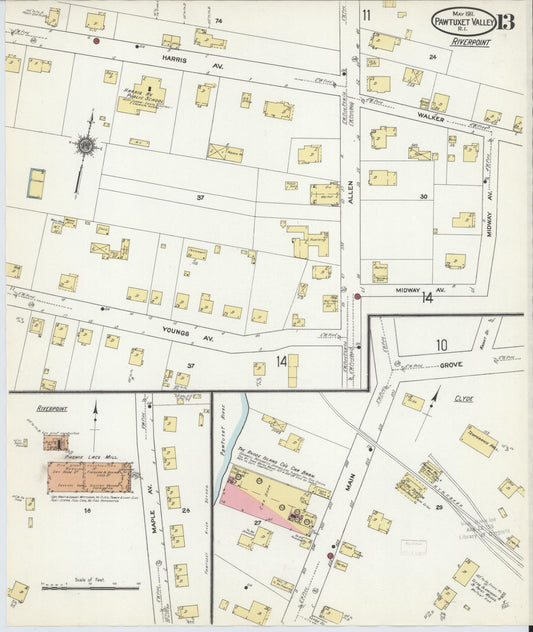 Sanborn Fire Insurance Map from Pawtuxet Valley, Kent and Providence Counties, Rhode Island (1911), Sheet #0013 - Historic Sanborn Fire Insurance Map Print, vintage old map wall art, antique decor, genealogy gift, Washington Washington map