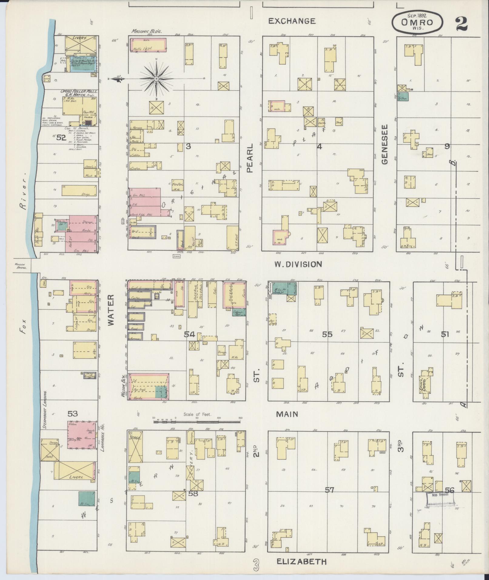 Sanborn Fire Insurance Map from Omro, Winnebago County, Wisconsin (1892), Sheet #0002 - Historic Sanborn Fire Insurance Map Print, vintage old map wall art, antique decor, genealogy gift, Wisconsin Wisconsin map
