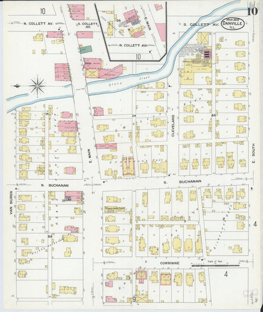 Sanborn Fire Insurance Map from Danville, Vermilion County, Illinois (1909), Sheet #0010 - Historic Sanborn Fire Insurance Map Print, vintage old map wall art, antique decor, genealogy gift, Illinois Illinois map