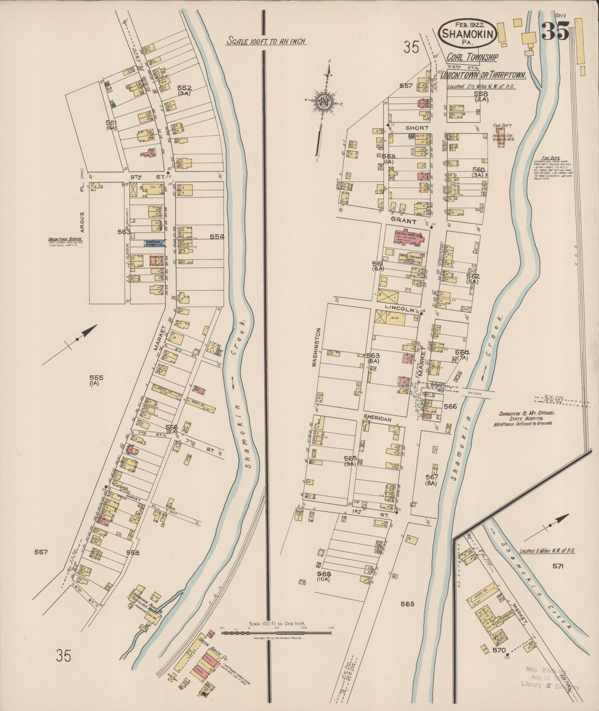 Sanborn Fire Insurance Map from Shamokin, Northumberland County, Pennsylvania (1922), Sheet #0035 - Complete Map Set gallery image, historic Sanborn map, vintage wall art, Pennsylvania Pennsylvania